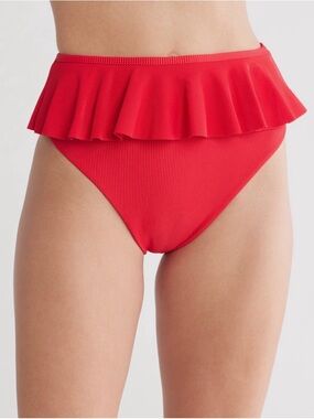 Beach Riot Bikini Bottoms Red Ribbed Daisy High Waist Ruffle Size XL NWT
